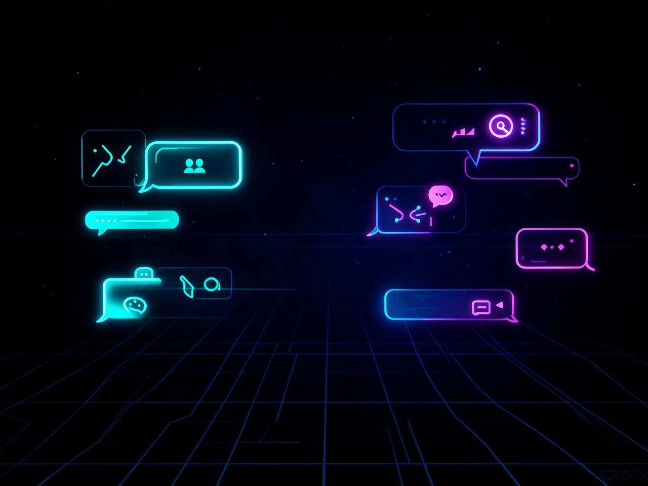 Burbujas de conversación de redes sociales con luz neón